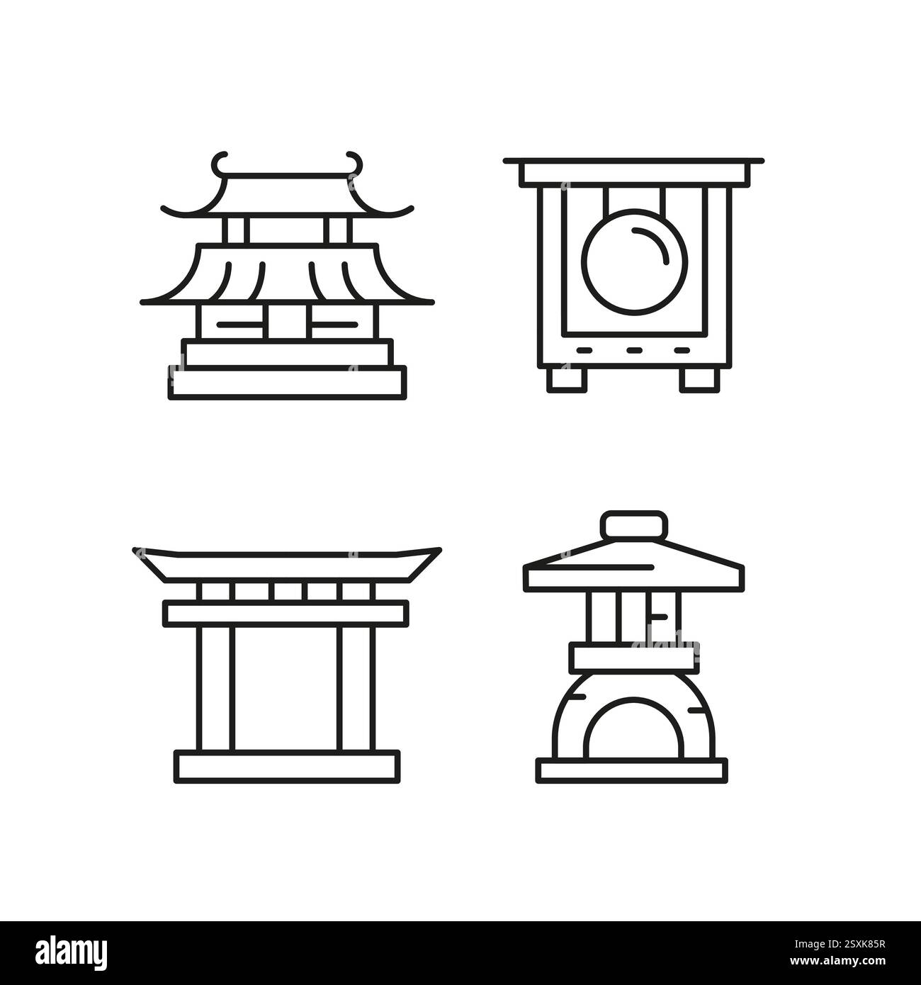 Icone degli edifici asiatici Illustrazione Vettoriale