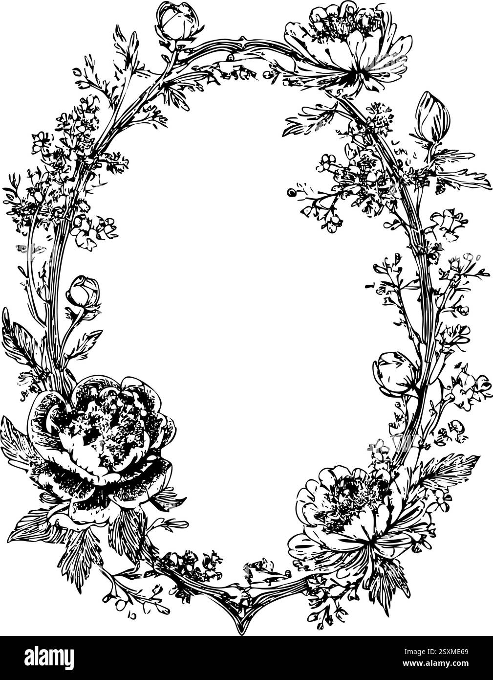Elegante monogramma da sposa con cornice ovale e motivo floreale Illustrazione Vettoriale