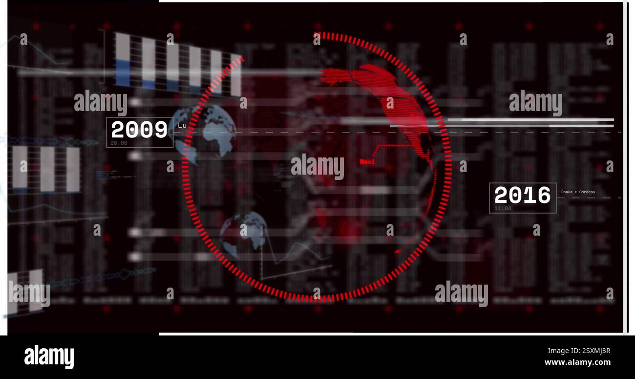 Immagine dell'elaborazione dei dati su globo e diagrammi Foto Stock