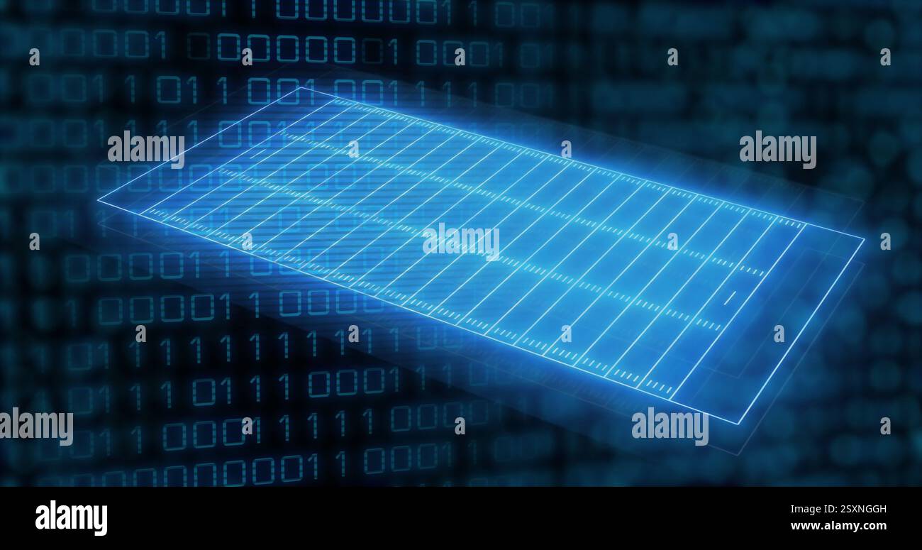 Immagine delle forme al neon che si spostano sulla codifica binaria Foto Stock