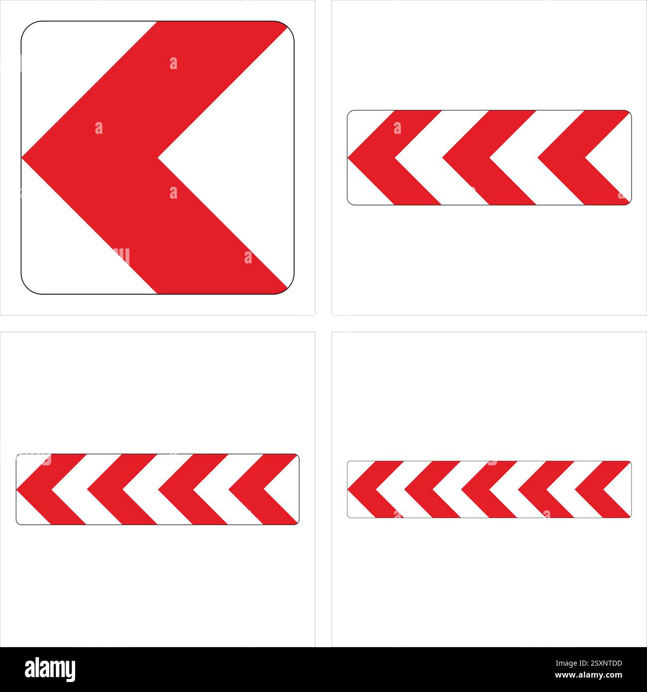 Freccia rossa e bianca che indicano la direzione dei segnali stradali che indicano una svolta stretta a sinistra. Illustrazione Vettoriale