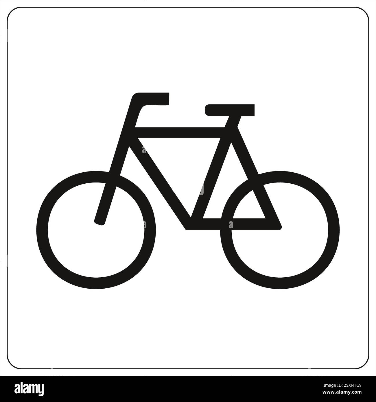 Simbolo della bicicletta nera che incoraggia il trasporto sostenibile all'interno di un quadrato bianco. Illustrazione Vettoriale