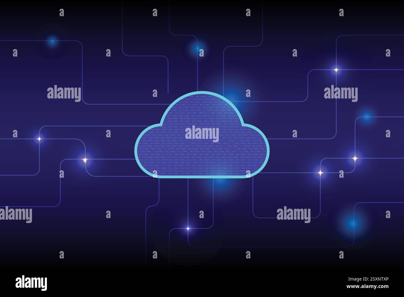 Concetto di database e server dati su Internet cloud, background tecnologico Illustrazione Vettoriale