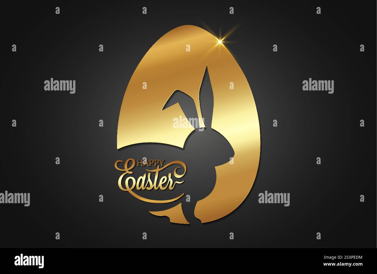 Uovo pasquale d'oro, disegno con taglio della silhouette coniglietto, taglio di lusso per banner, poster, biglietto di auguri. Design di tendenza per le vacanze Illustrazione Vettoriale
