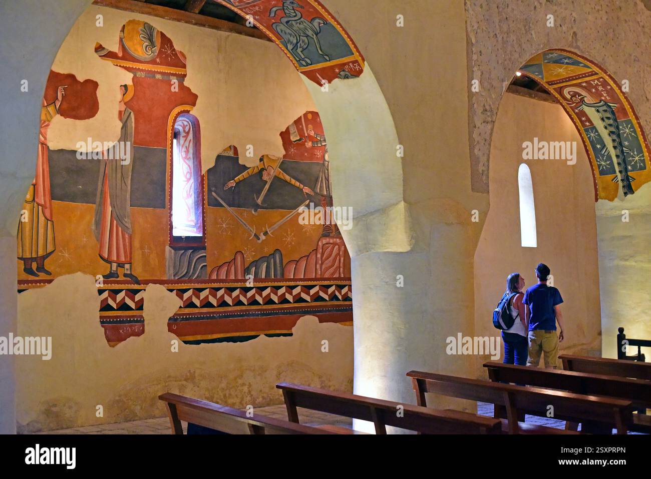 Boí, chiesa di Sant Joan (romanica, XI secolo e più tardi). Dipinti. Comune di Vall de Boí, alta Ribaganza, Lleida, Catalogna, Spagna. Foto Stock
