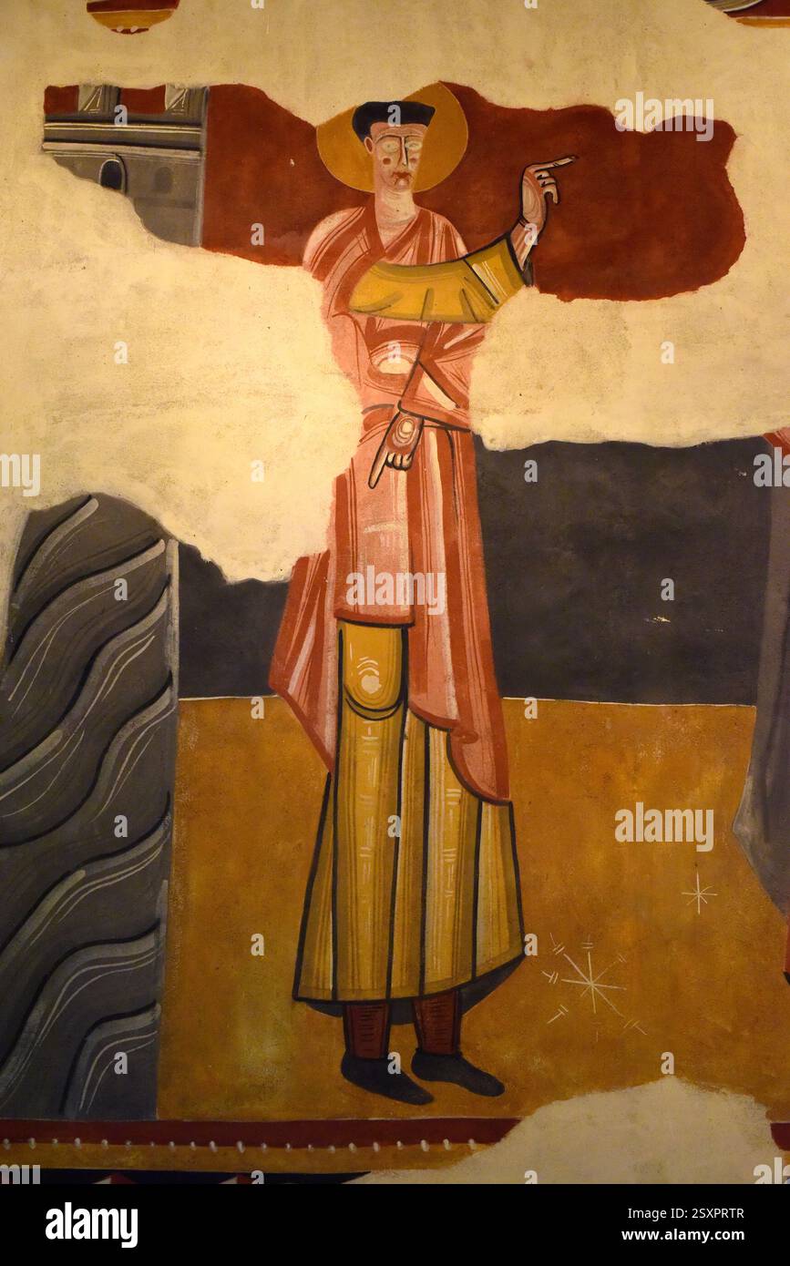 Boí, chiesa di Sant Joan (romanica, XI secolo e più tardi). Dipinti (dettaglio). Comune di Vall de Boí, alta Ribaganza, Lleida, Catalogna, Spagna. Foto Stock