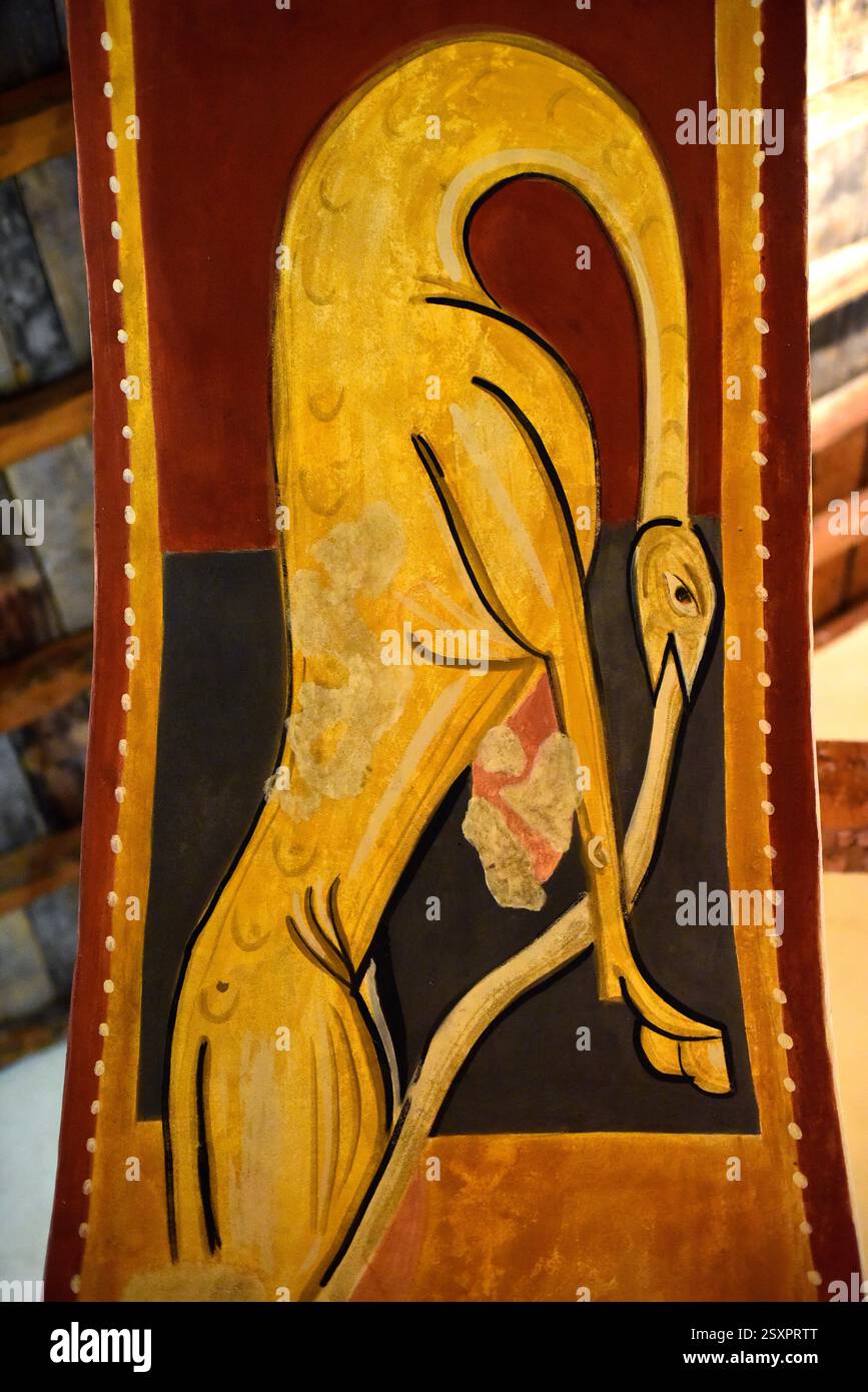 Boí, chiesa di Sant Joan (romanica, XI secolo e più tardi). Dipinti (dettaglio). Comune di Vall de Boí, alta Ribaganza, Lleida, Catalogna, Spagna. Foto Stock