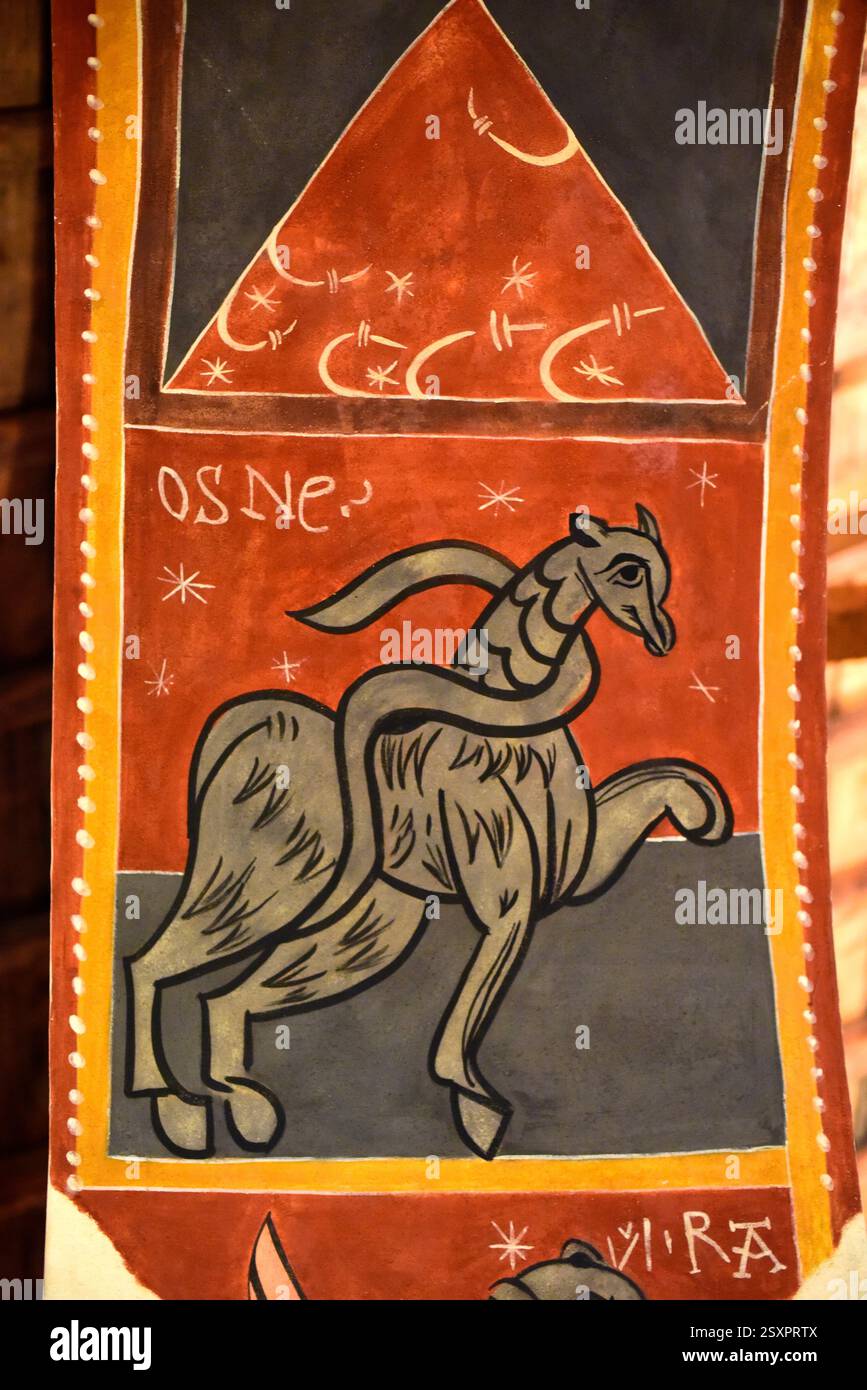 Boí, chiesa di Sant Joan (romanica, XI secolo e più tardi). Dipinti (dettaglio). Comune di Vall de Boí, alta Ribaganza, Lleida, Catalogna, Spagna. Foto Stock