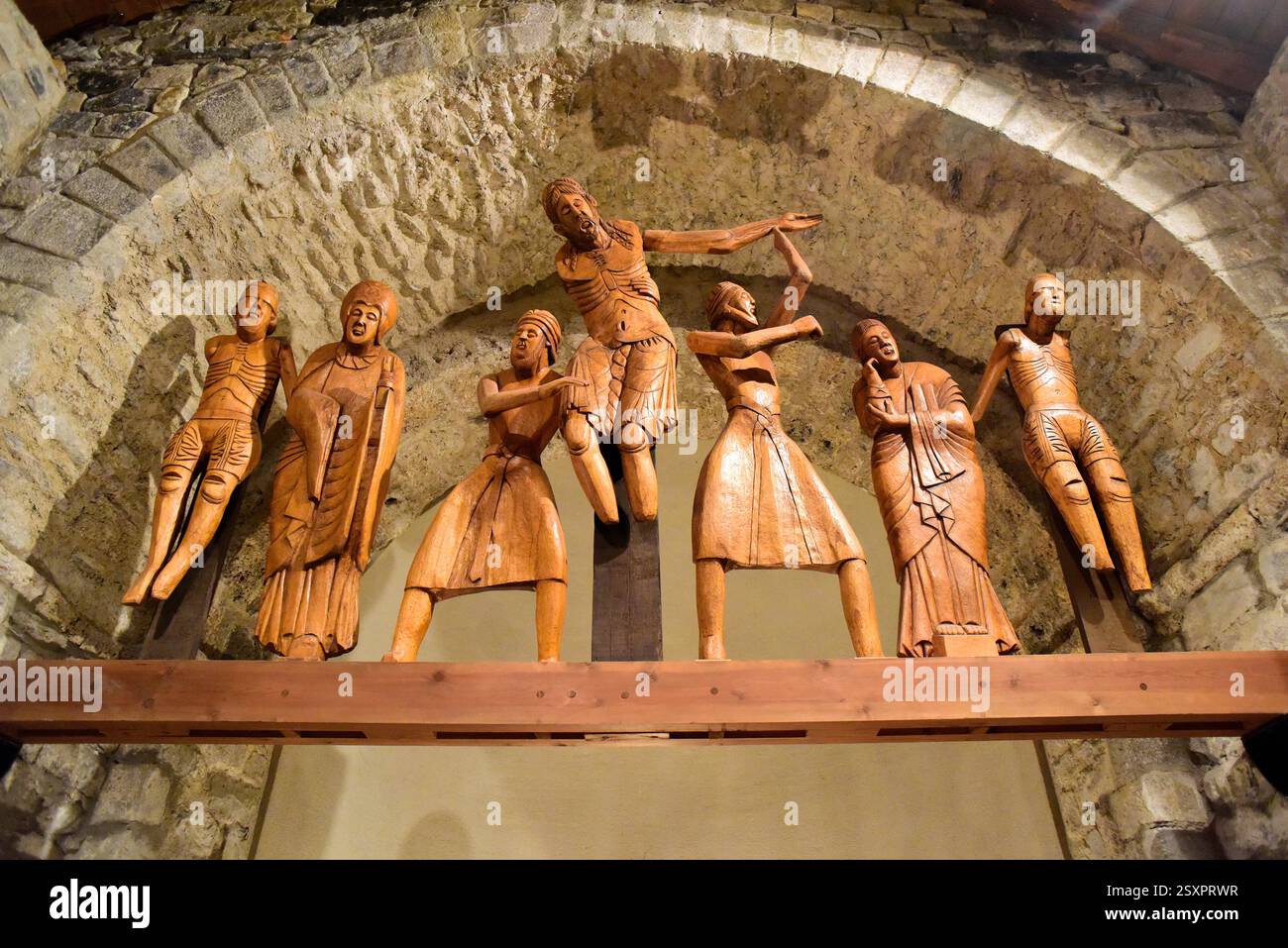 Erill la Vall, chiesa di Santa Eulàlia (romanica, XI-XII secolo). Devallament d'Erill la Vall, XIII secolo. Patrimonio mondiale dell'UNESCO. Vall de Boí munic Foto Stock