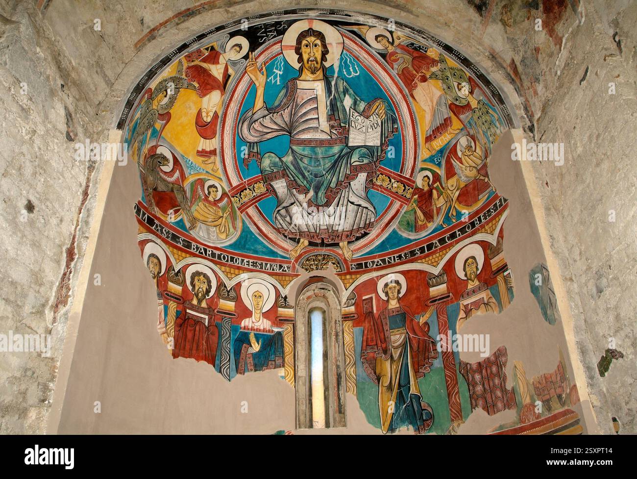 Taüll, chiesa di Sant Climent (romanica, XI secolo). Patrimonio mondiale dell'UNESCO. Pantocratore. Vall de Boí, alta Ribaganza, Lleida, Catalogna, Spagna. Foto Stock