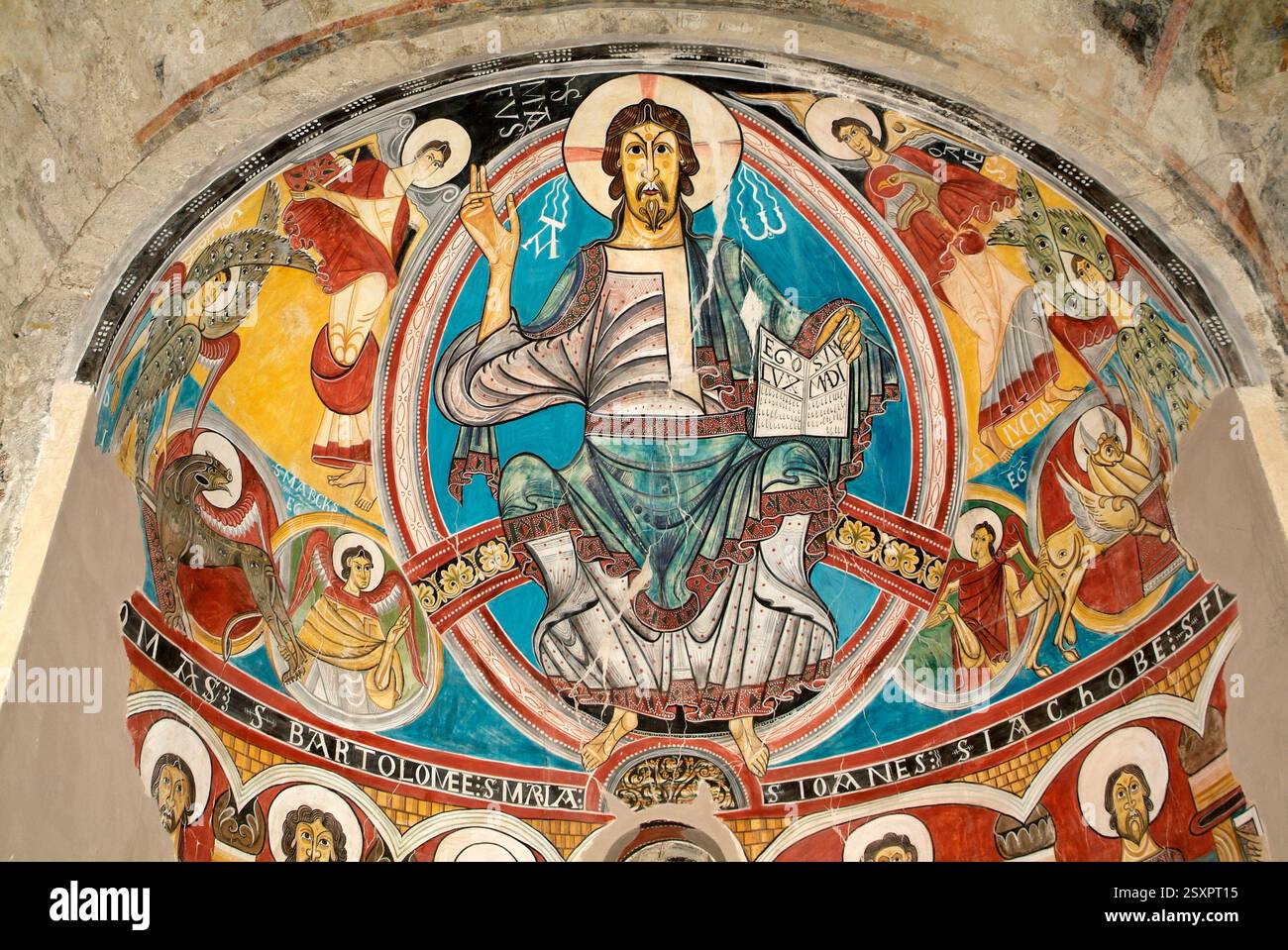 Taüll, chiesa di Sant Climent (romanica, XI secolo). Patrimonio mondiale dell'UNESCO. Pantocratore. Vall de Boí, alta Ribaganza, Lleida, Catalogna, Spagna. Foto Stock