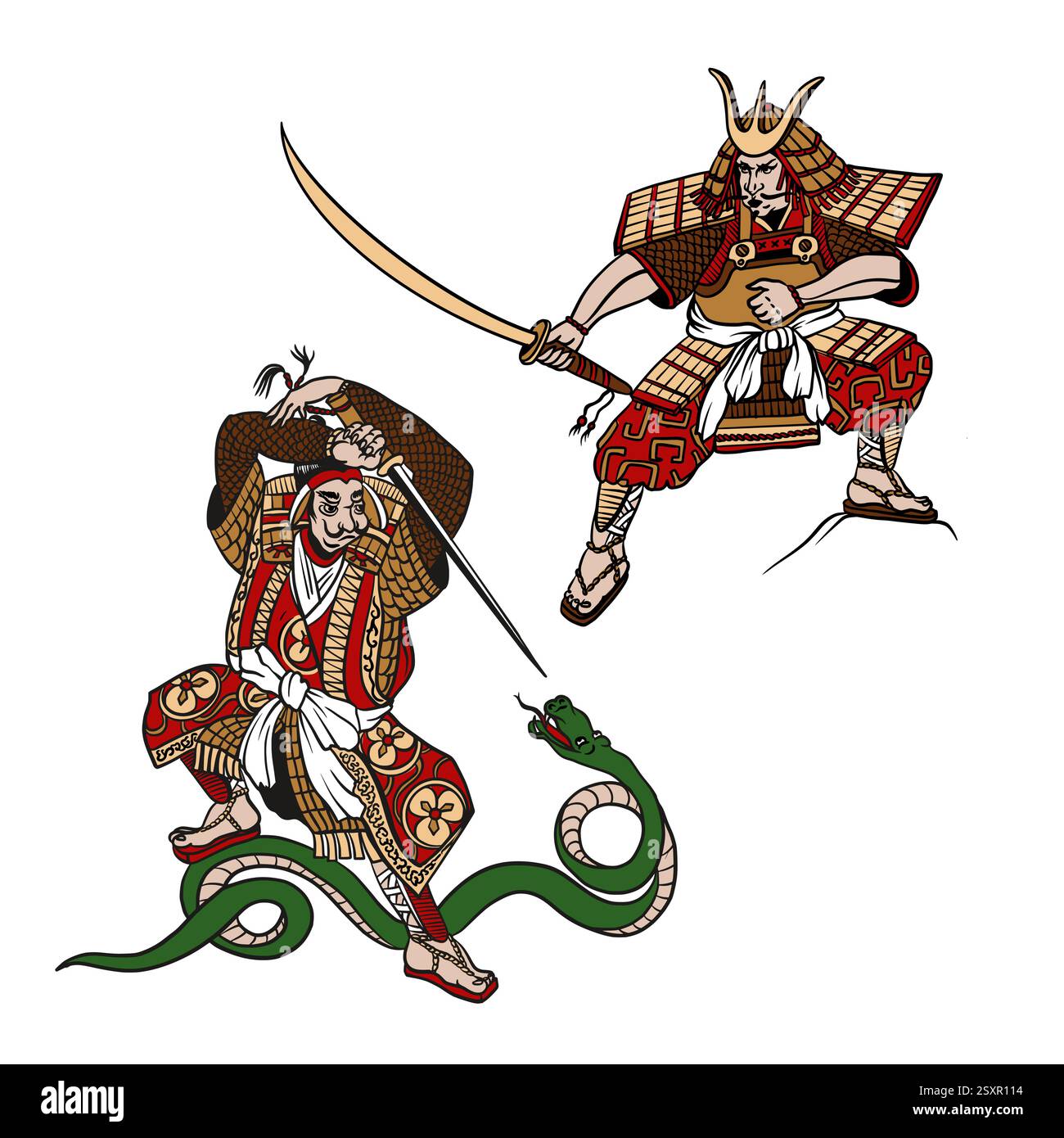 Samurai in stile grafico isolato. Vettore. Illustrazione Vettoriale