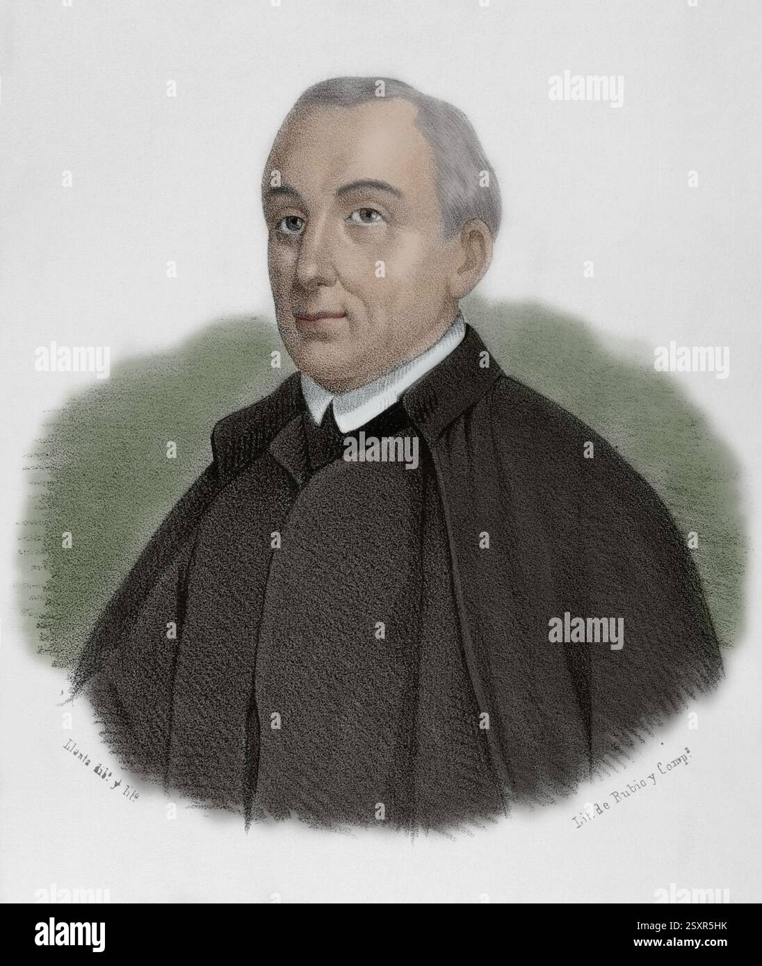 Ambrosio de Morales (1513-1591). Cronista spagnolo del regno, storico e archeologo. Verticale. Disegno di Santiago Llanta. Litografia. Colorazione successiva. Cronica General de España, Historia Ilustrada y Descriptiva de sus Provincias. Andalusia, 1867 anni. Foto Stock