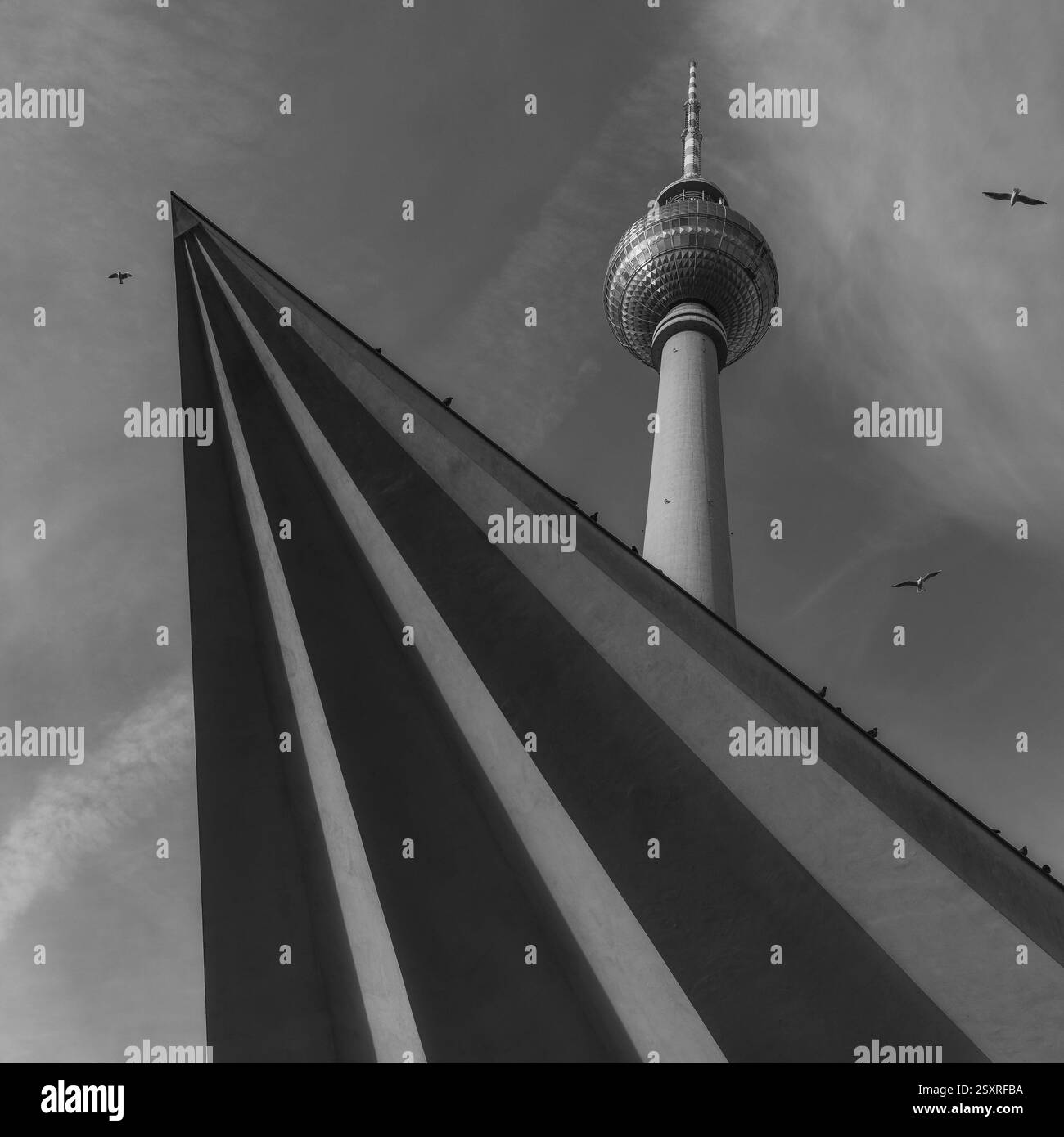 Foto d'arte della torre della televisione di Berlino/Germania. Foto in bianco e nero della torre della televisione di Berlino Foto Stock