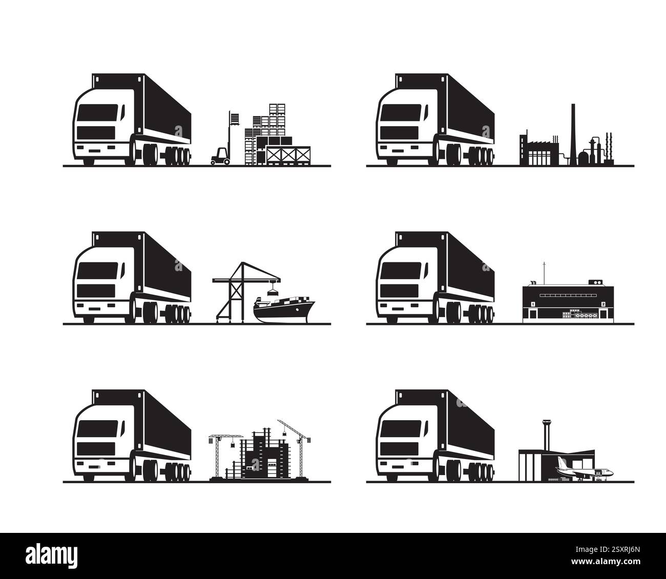 Carrelli con container per carichi per diversi settori - illustrazione vettoriale Illustrazione Vettoriale