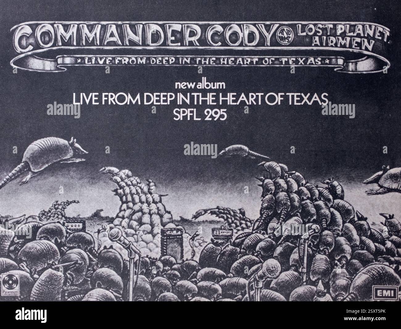 Pubblicità in un numero Vintage degli anni '1970 del SOUNDS Rock and Pop Music Paper per Commander Cody and the Lost Planet Airmen Foto Stock