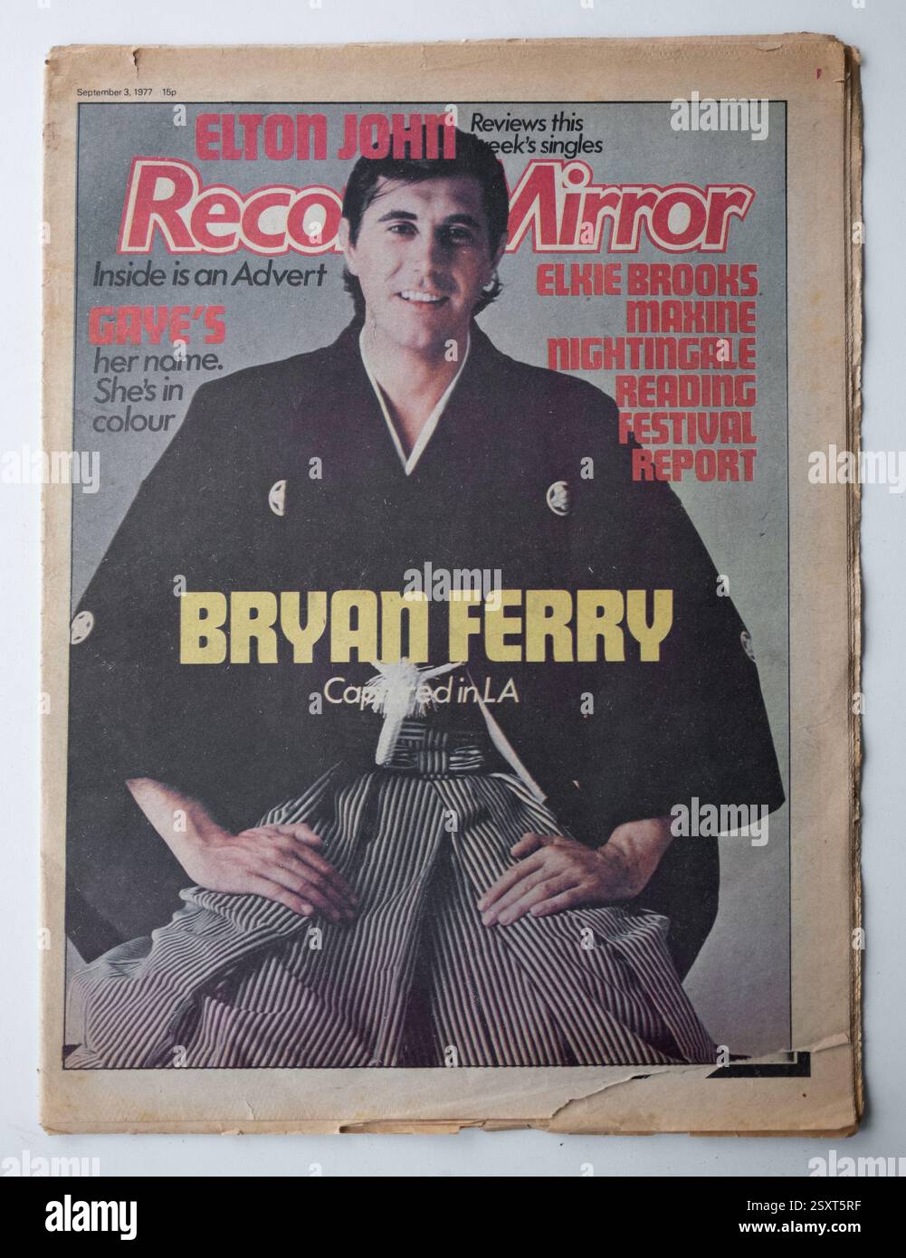 Edizione vintage degli anni '1970 del record Mirror Rock and Pop Music Paper con Bryan Ferry in copertina Foto Stock