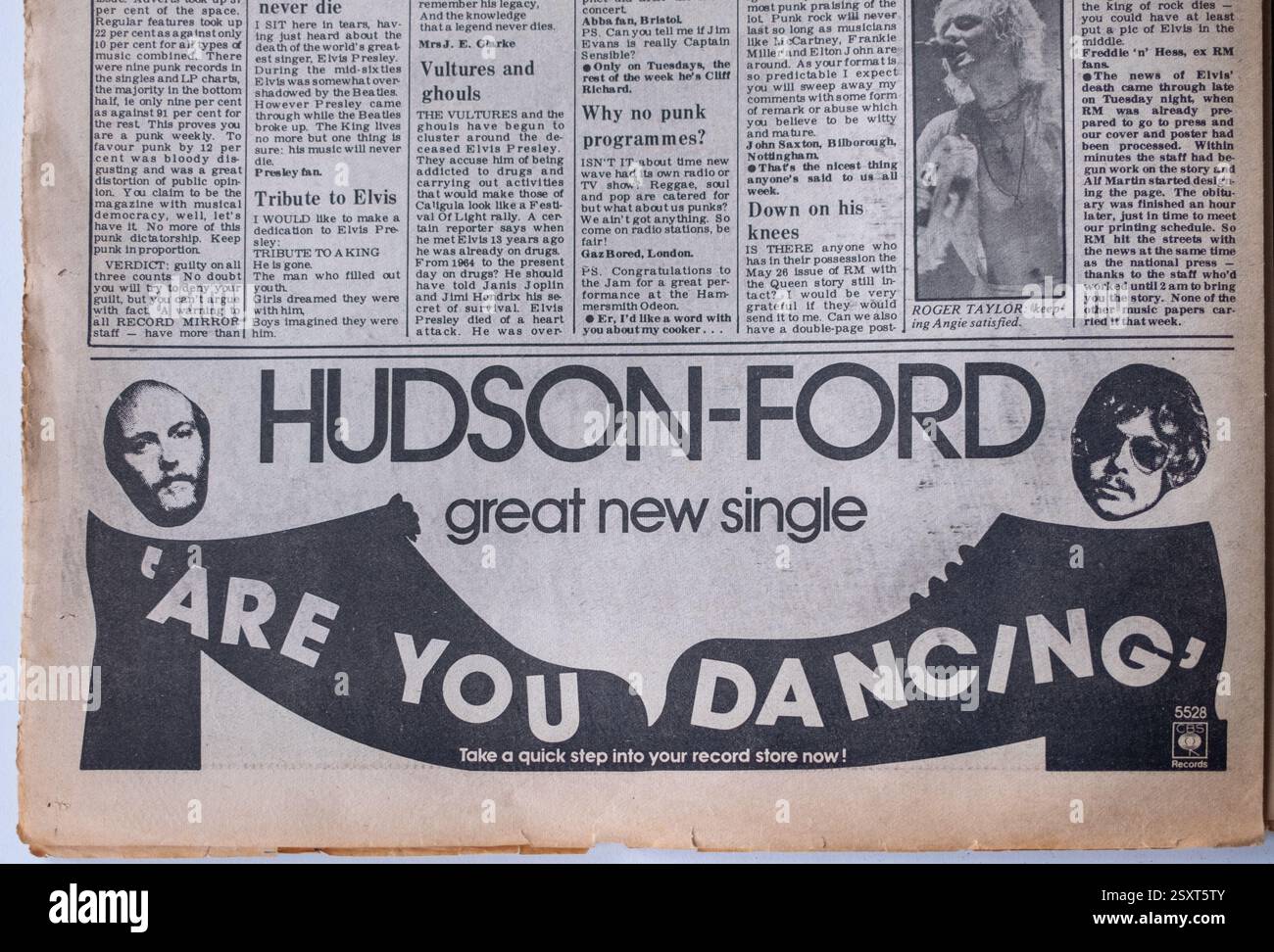Pubblicità in un numero Vintage anni '1970 del DISCO MIRROR Rock and Pop Music Paper per il nuovo singolo Are You Dancing della Hudson Ford Foto Stock