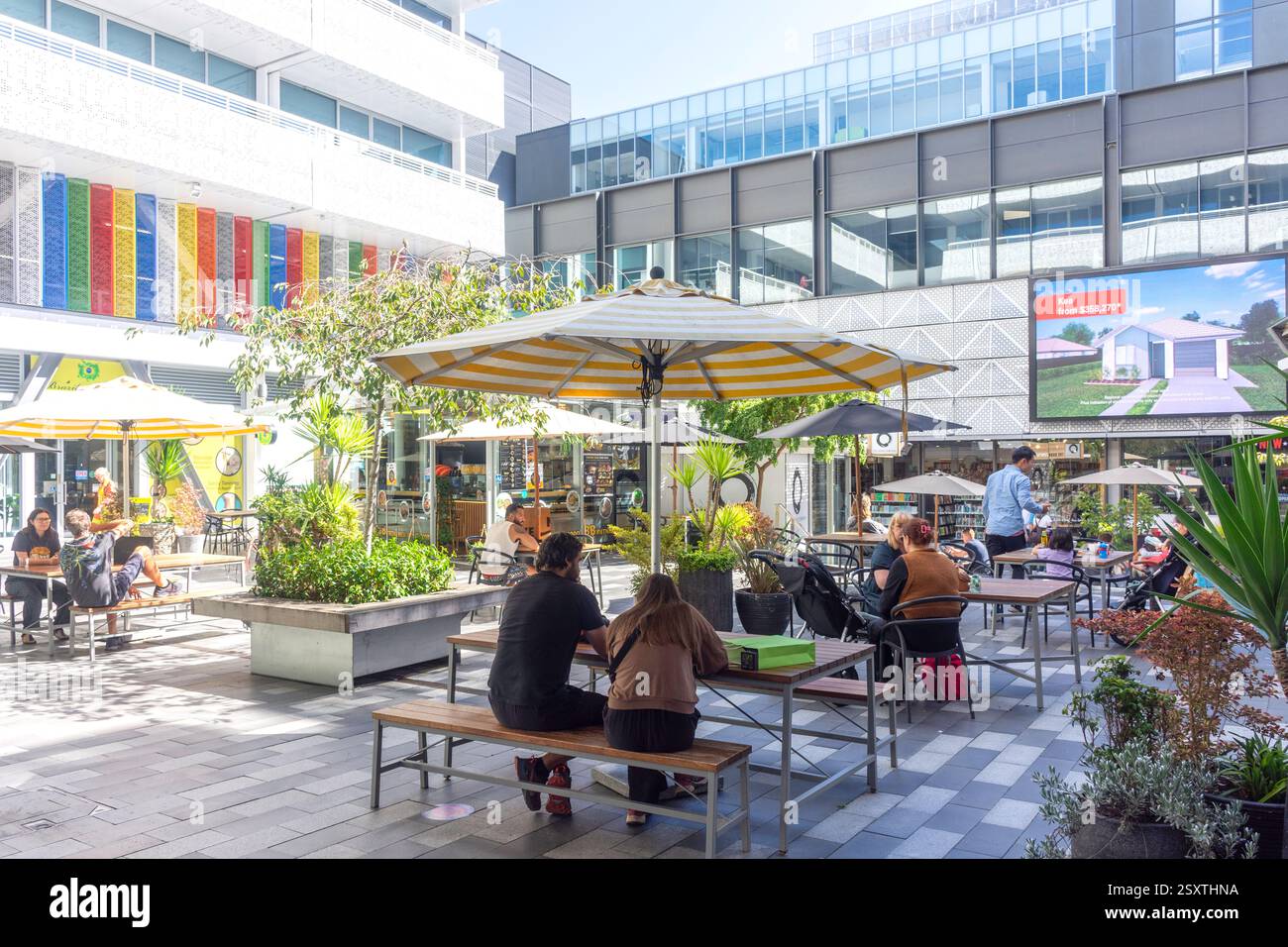 Ristoranti fast food BNZ Centre, Hereford Street, Christchurch Central, Christchurch, Canterbury Region, isola del Sud, nuova Zelanda Foto Stock