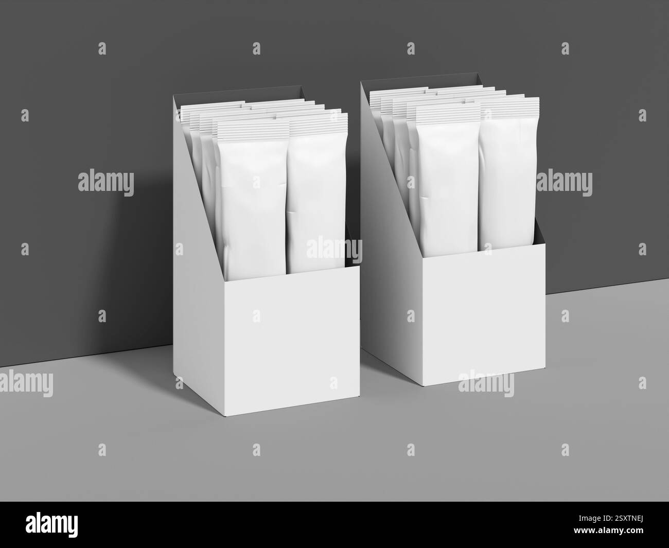 Sacchetti bianchi e confezione per snack 3D Rendering Foto Stock