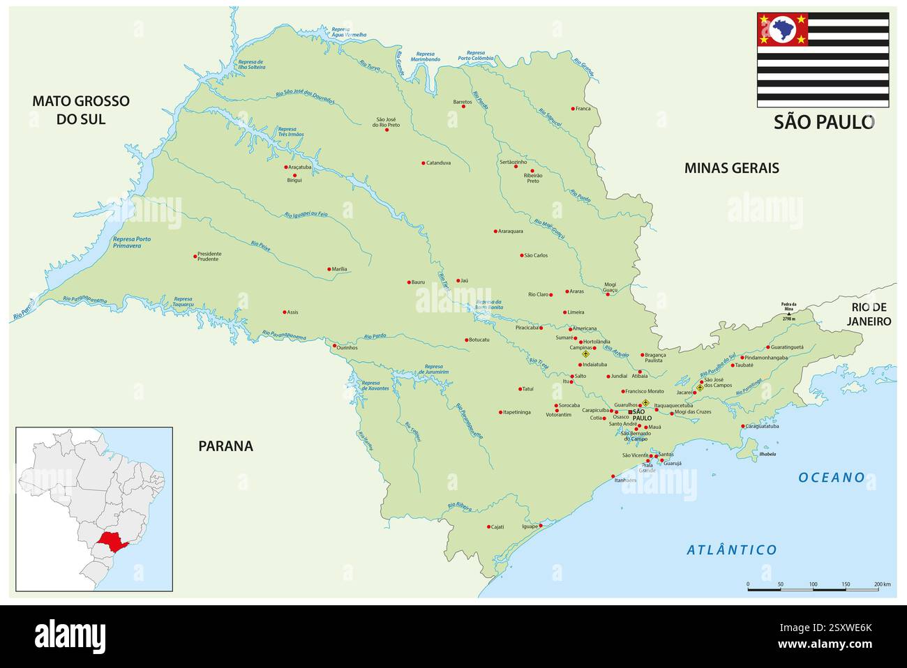 Mappa dello stato brasiliano di San Paolo Foto Stock