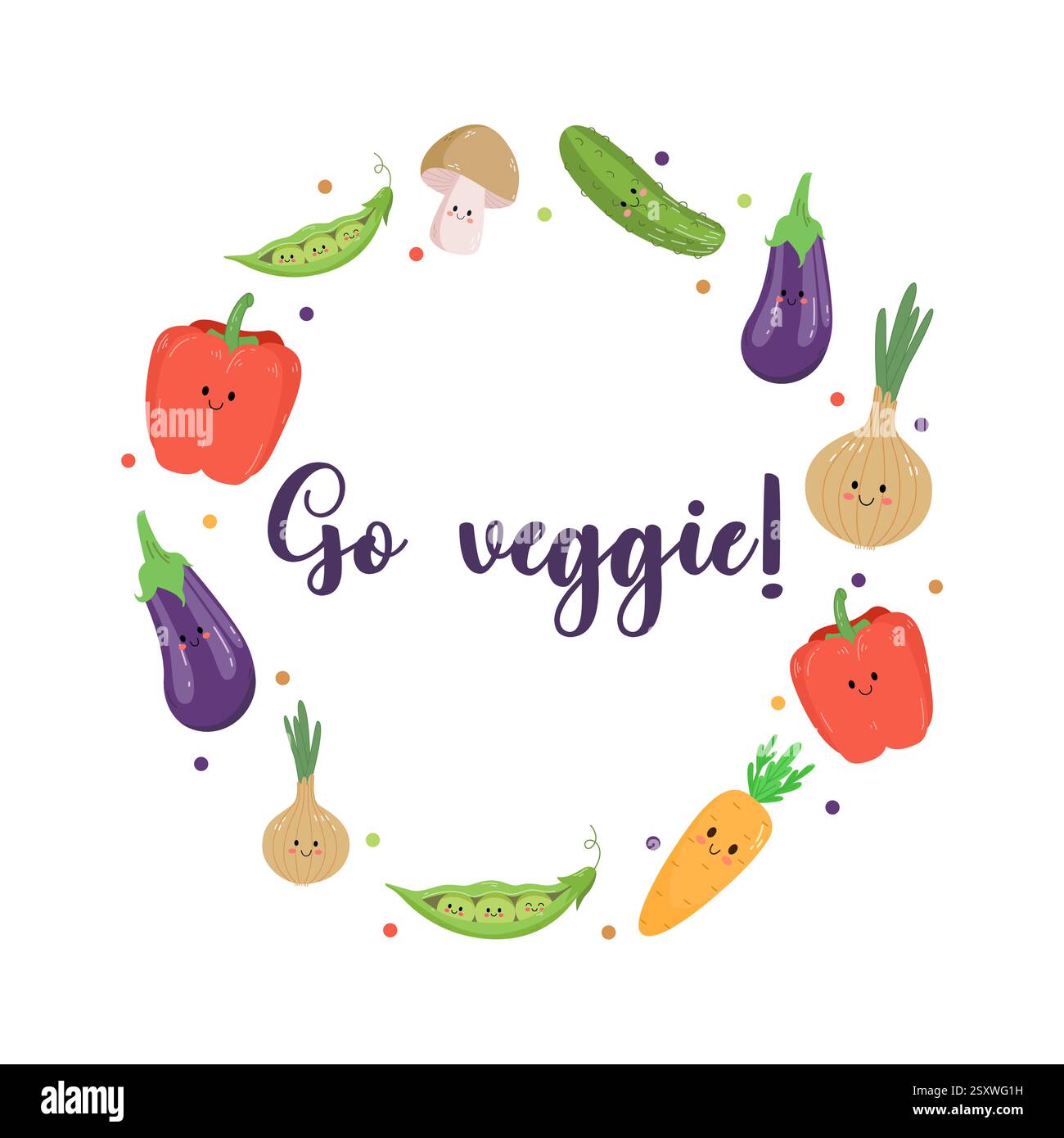 Scegli la scritta vegetariana con verdure deliziose. Le lettere in graziose cornici dei personaggi delle verdure. Illustrazione vettoriale su sfondo bianco. Illustrazione Vettoriale