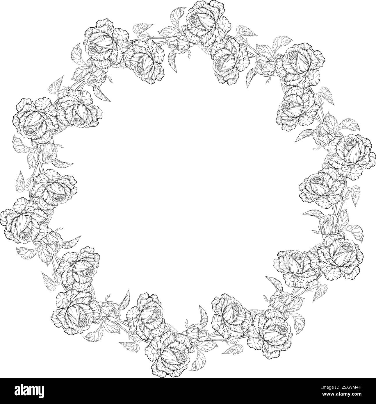 Corona floreale di fiori di rose. Rosa. Composizione romantica. Illustrazione Vettoriale