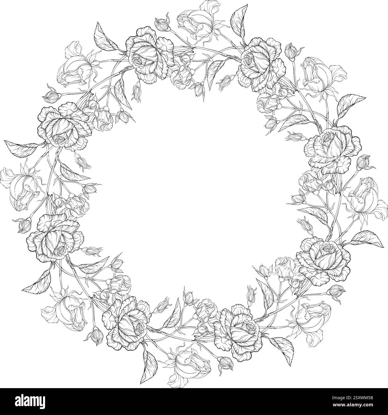 Corona floreale di fiori di rose. Rosa. Composizione romantica. Illustrazione Vettoriale