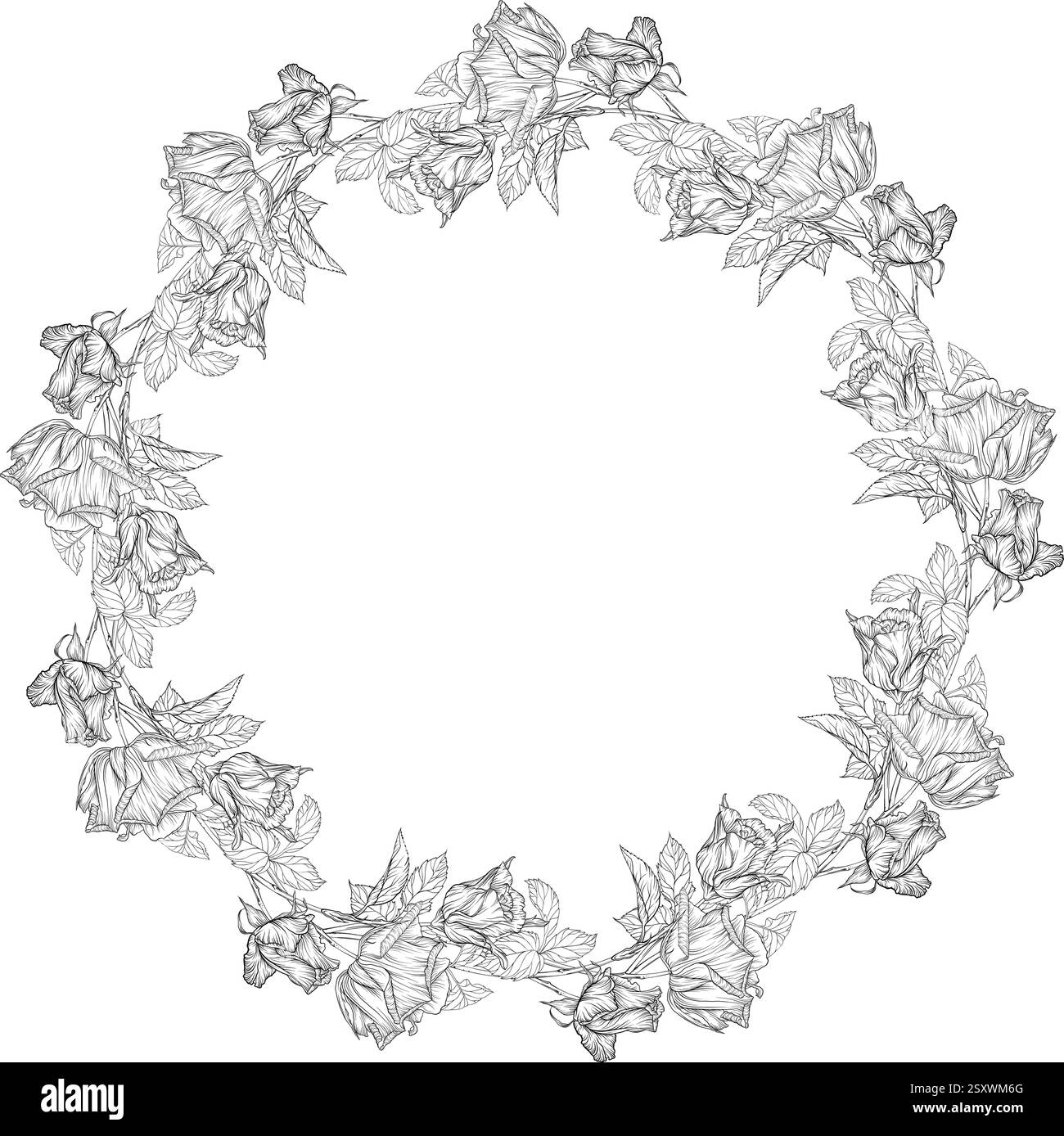 Corona floreale di fiori di rose. Rosa. Composizione romantica. Illustrazione Vettoriale