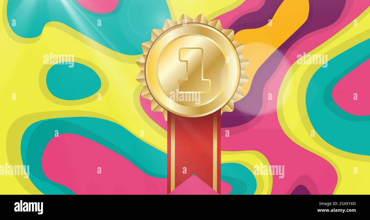 Immagine di medaglia d'oro su sfondo colorato Foto Stock