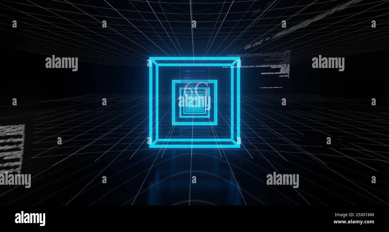 Immagine di 6g di testo e elaborazione dei dati digitali su griglia Foto Stock