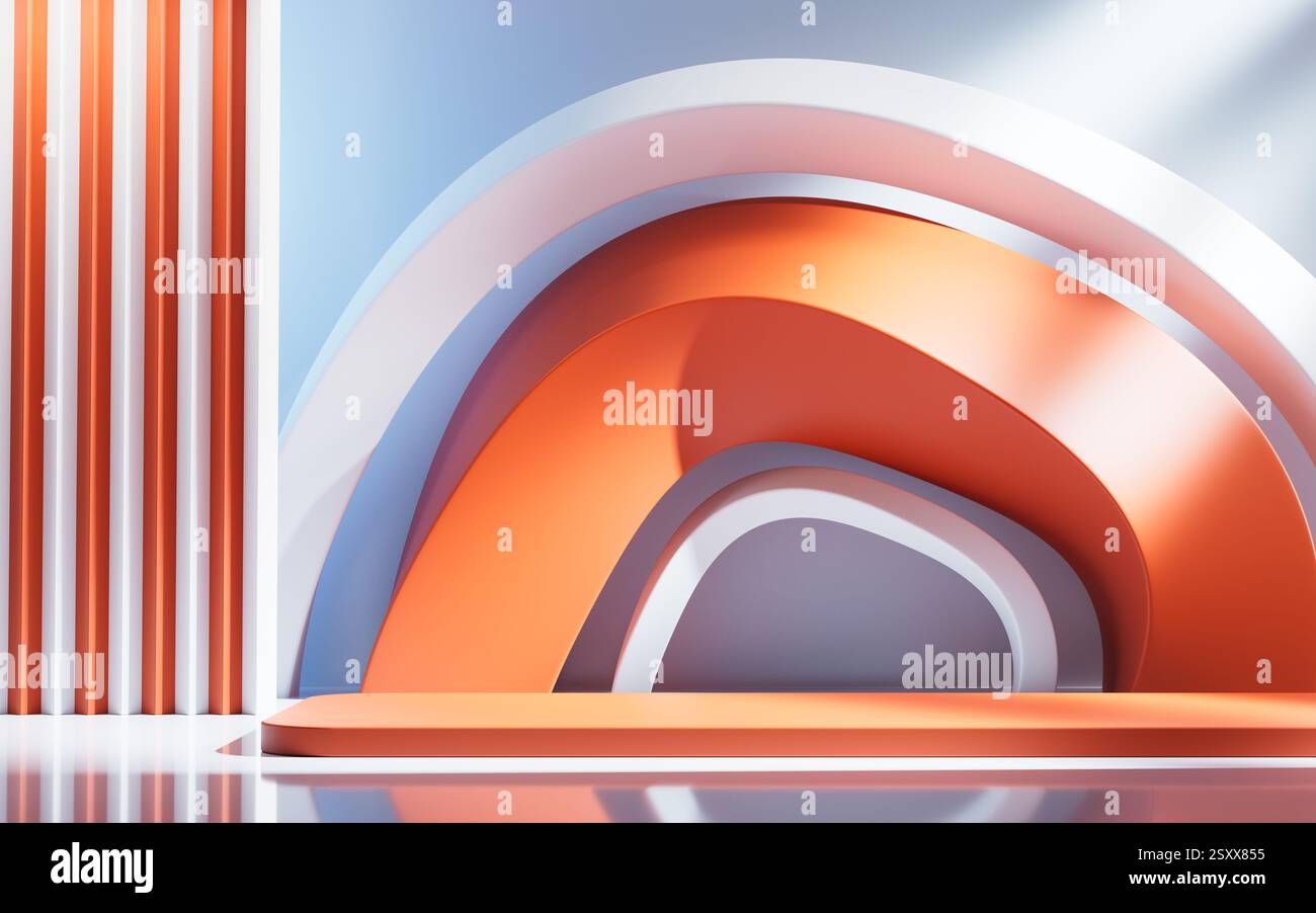 Struttura di edificio vuota con geometrie di curva creative, rendering 3d. Illustrazione 3D. Foto Stock