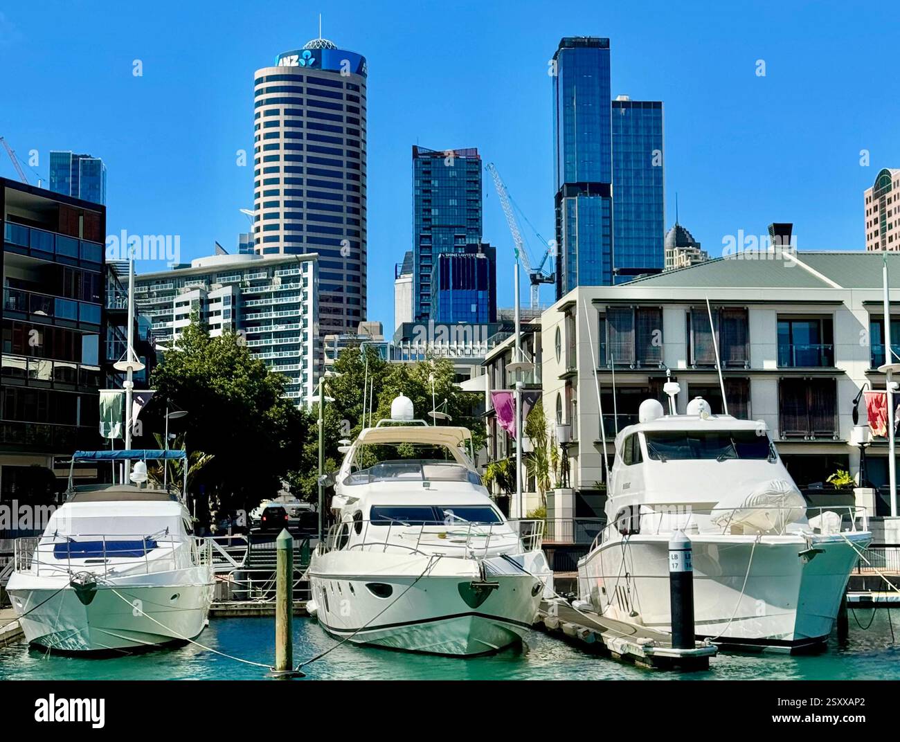 Barche di lusso ormeggiate a Viaduct Basin Auckland, nuova Zelanda. - Immagine stock catturata con smartphone