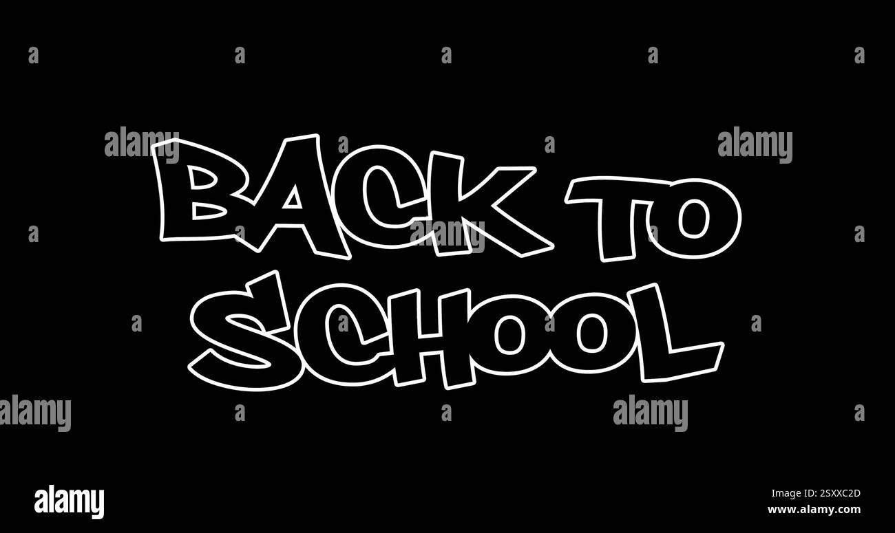 Immagine del testo di Back 2 School su sfondo nero Foto Stock