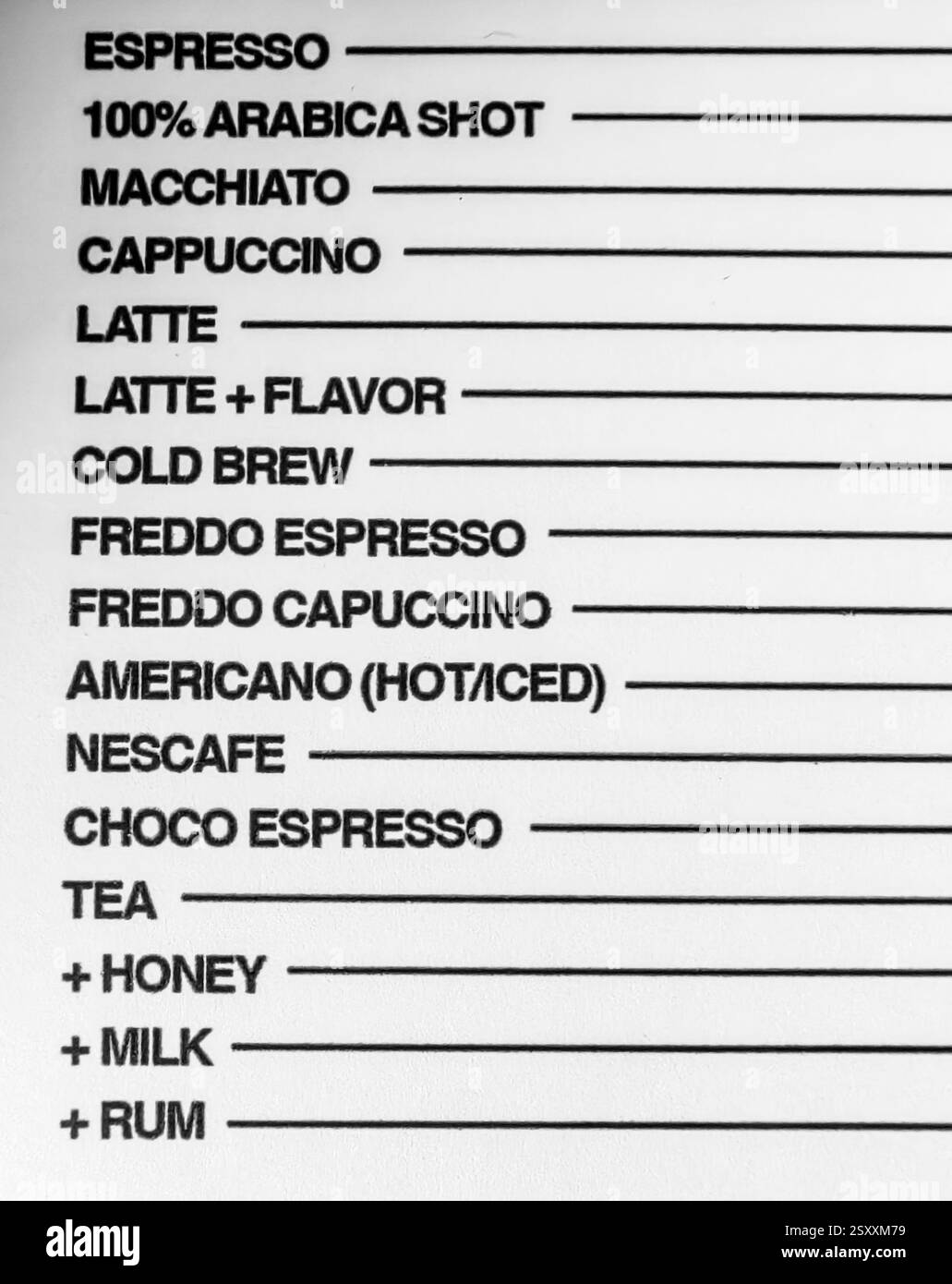 Minimalismo , Menu caffè. Foto Stock