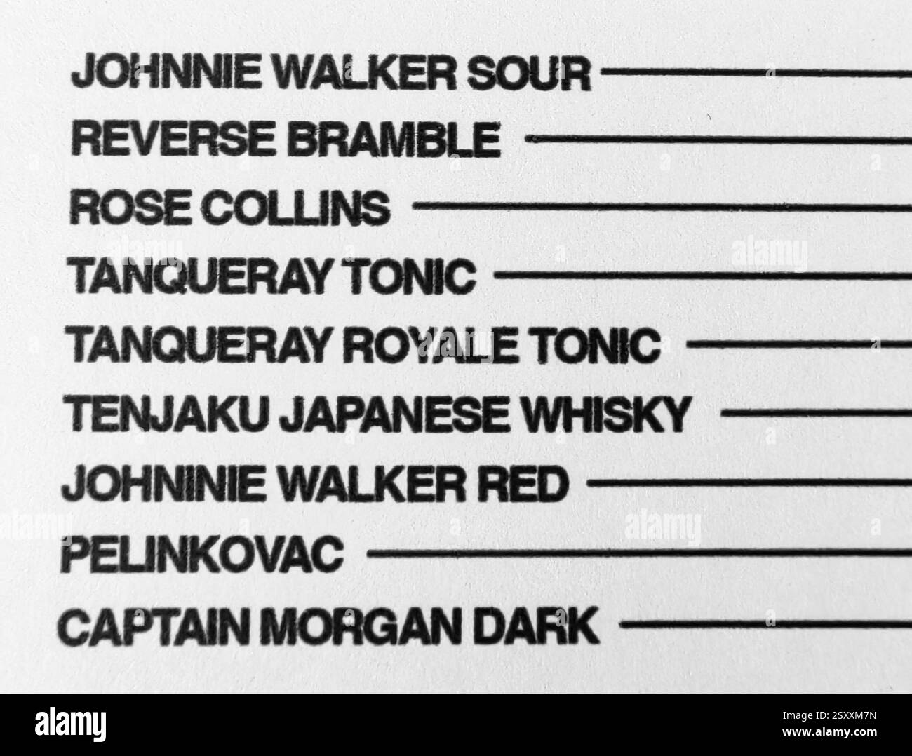 Menu cocktail esclusivi Foto Stock