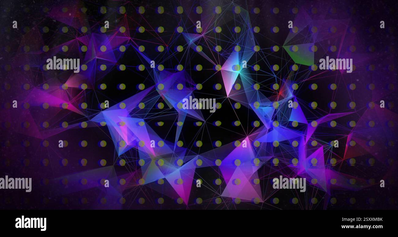 Immagini geometriche astratte e linee con colori vivaci su sfondo scuro Foto Stock