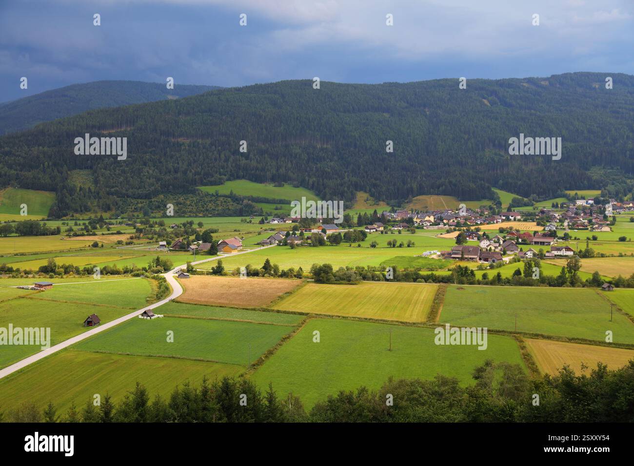 Sankt Margarethen im Lungau vista sulla campagna in Austria. Paesaggio rurale estivo nello Stato di Salisburgo, Austria. Foto Stock