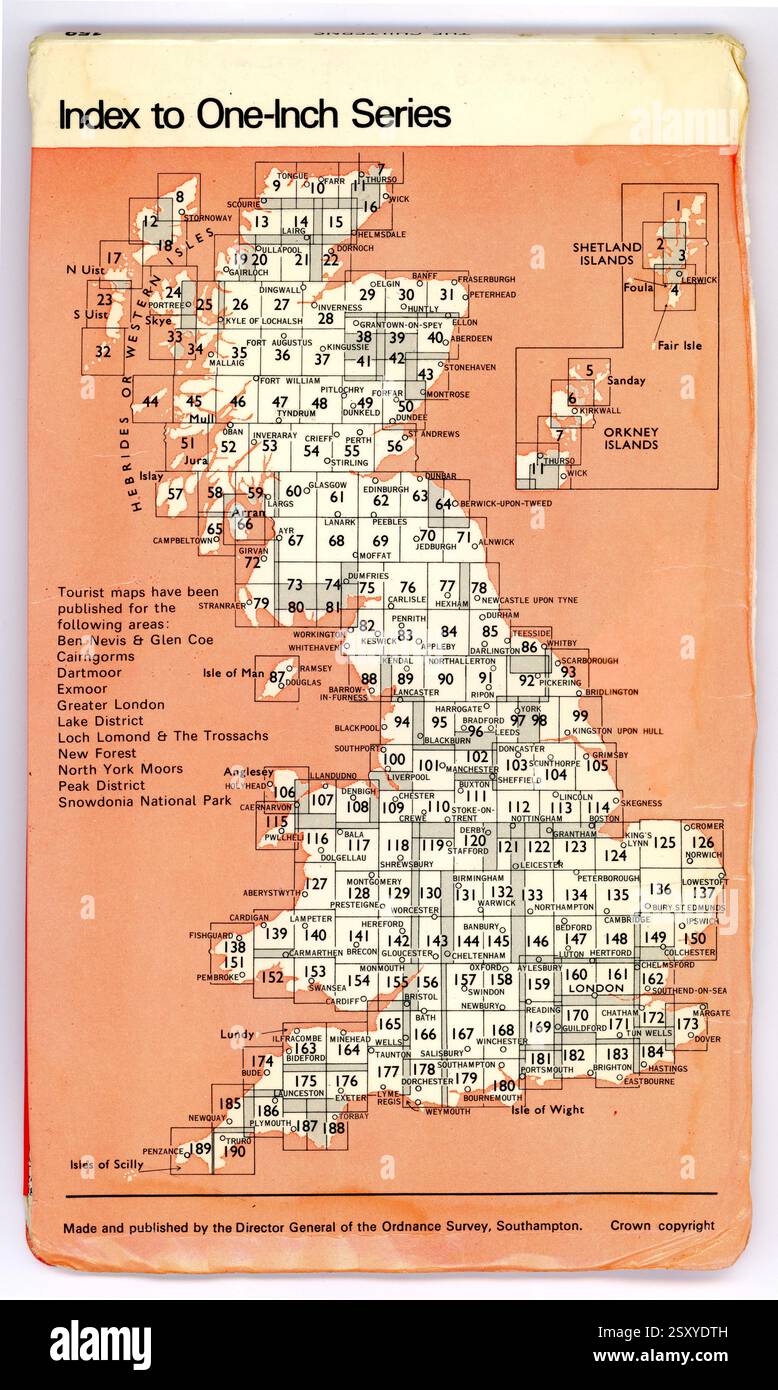 Reverse of vintage Ordnance Survey MAP for the Chilterns, foglio 159, mappa di un pollice, data di pubblicazione 1968, Regno Unito Foto Stock