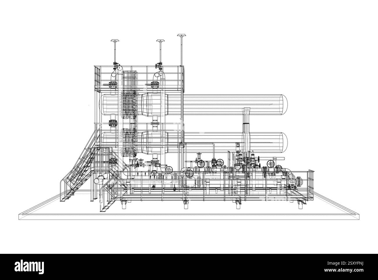 Scambiatore riscaldatore per applicazioni petrolifere. Rendering vettoriale del 3d. Illustrazione Vettoriale