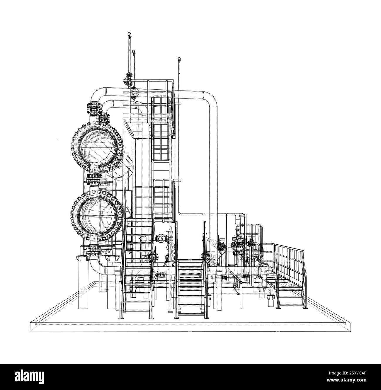 Scambiatore riscaldatore per applicazioni petrolifere. Rendering vettoriale del 3d. Illustrazione Vettoriale