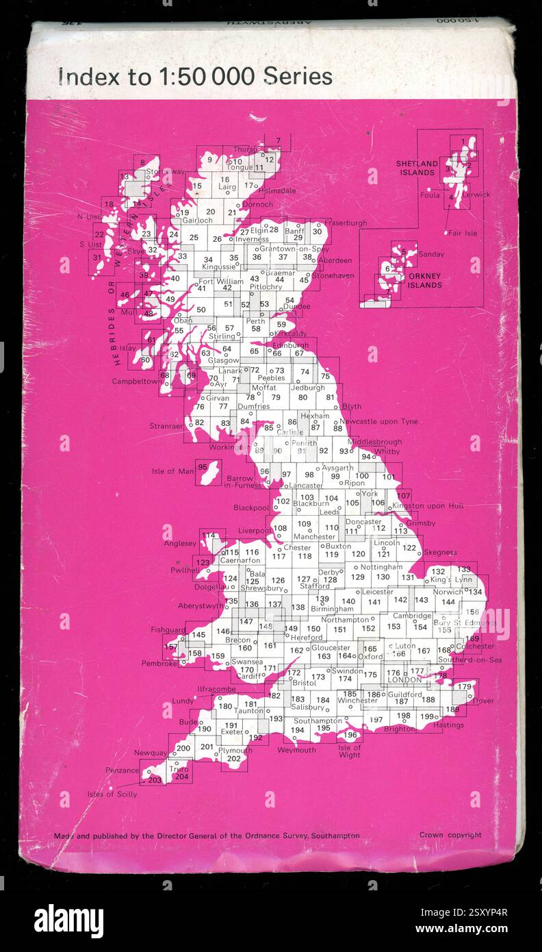 Reverse vintage Ordnance Survey MAP Aberystwyth, mostra parte National Park Sheet 135 Landranger Series of Great Britain Data di pubblicazione 1980, Regno Unito Foto Stock