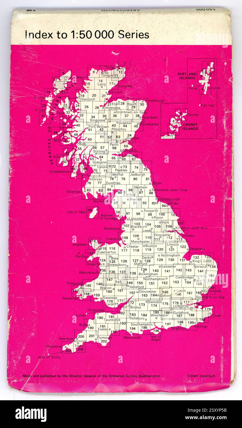 Reverse vintage Ordnance Survey MAP Aberystwyth, mostra parte National Park Sheet 135 Landranger Series of Great Britain Data di pubblicazione 1980, Regno Unito Foto Stock