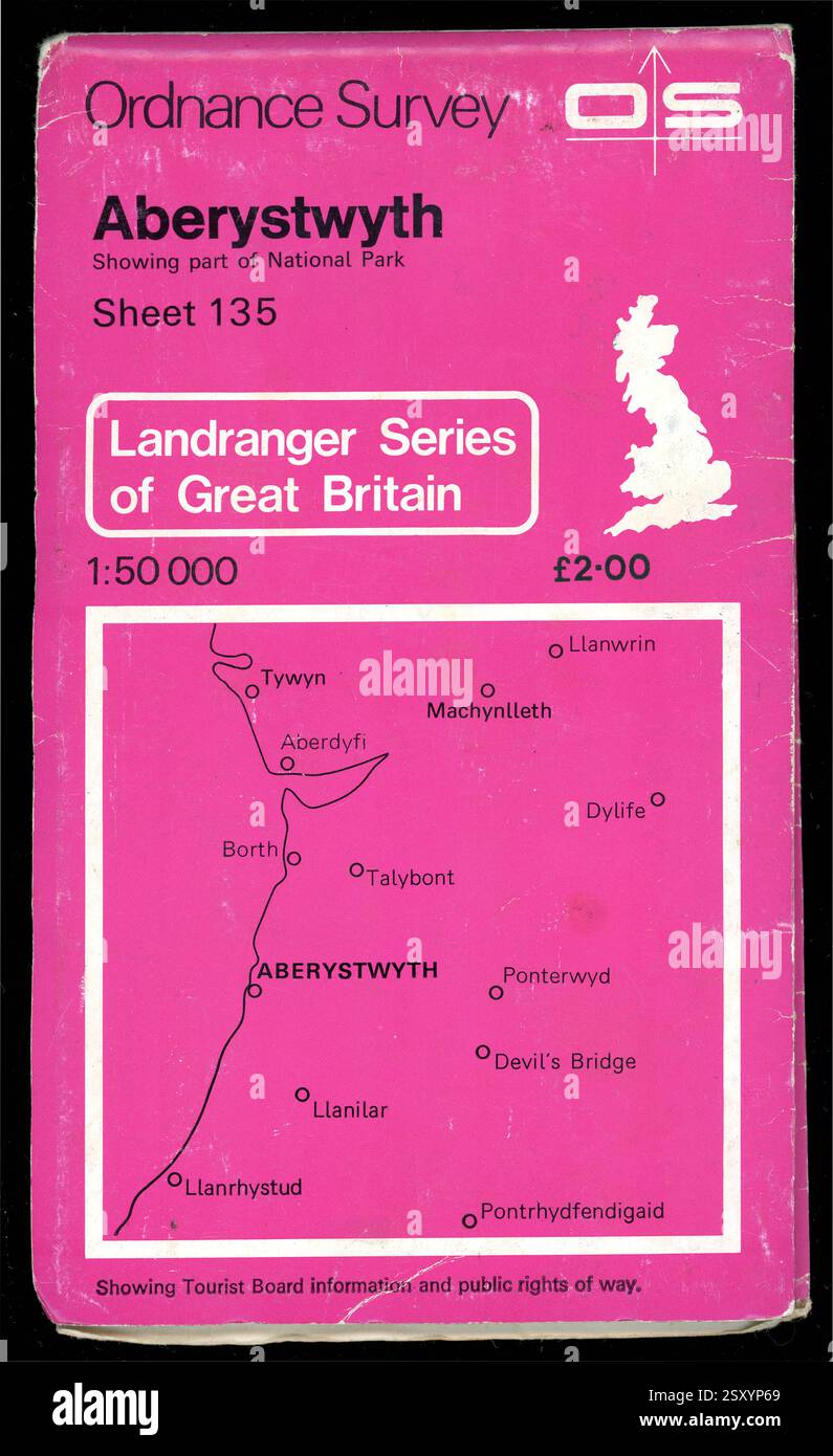 Vintage Ordnance Survey MAP Aberystwyth, mostra parte National Park Sheet 135 Landranger Series of Great Britain Data di pubblicazione 1980, Regno Unito Foto Stock