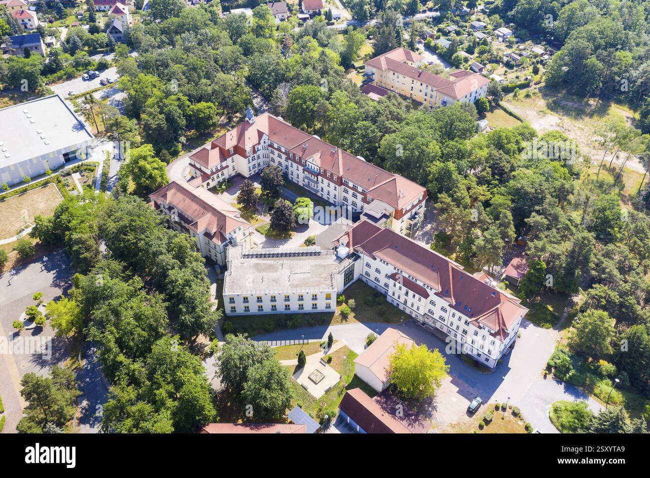 Vista aerea della casa di cura am Spitzgrund in Coswig, Sassonia, Germania, Europa Foto Stock