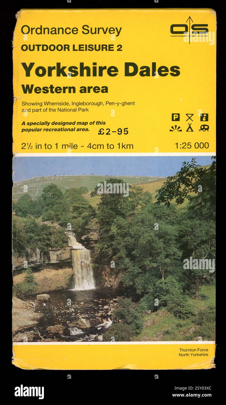 Vintage Ordnance Survey Outdoor Leisure MAP Yorkshire Dales Western area, Whernside, Ingleborough, Pen-y-ghent, pub date 1985, REGNO UNITO Foto Stock