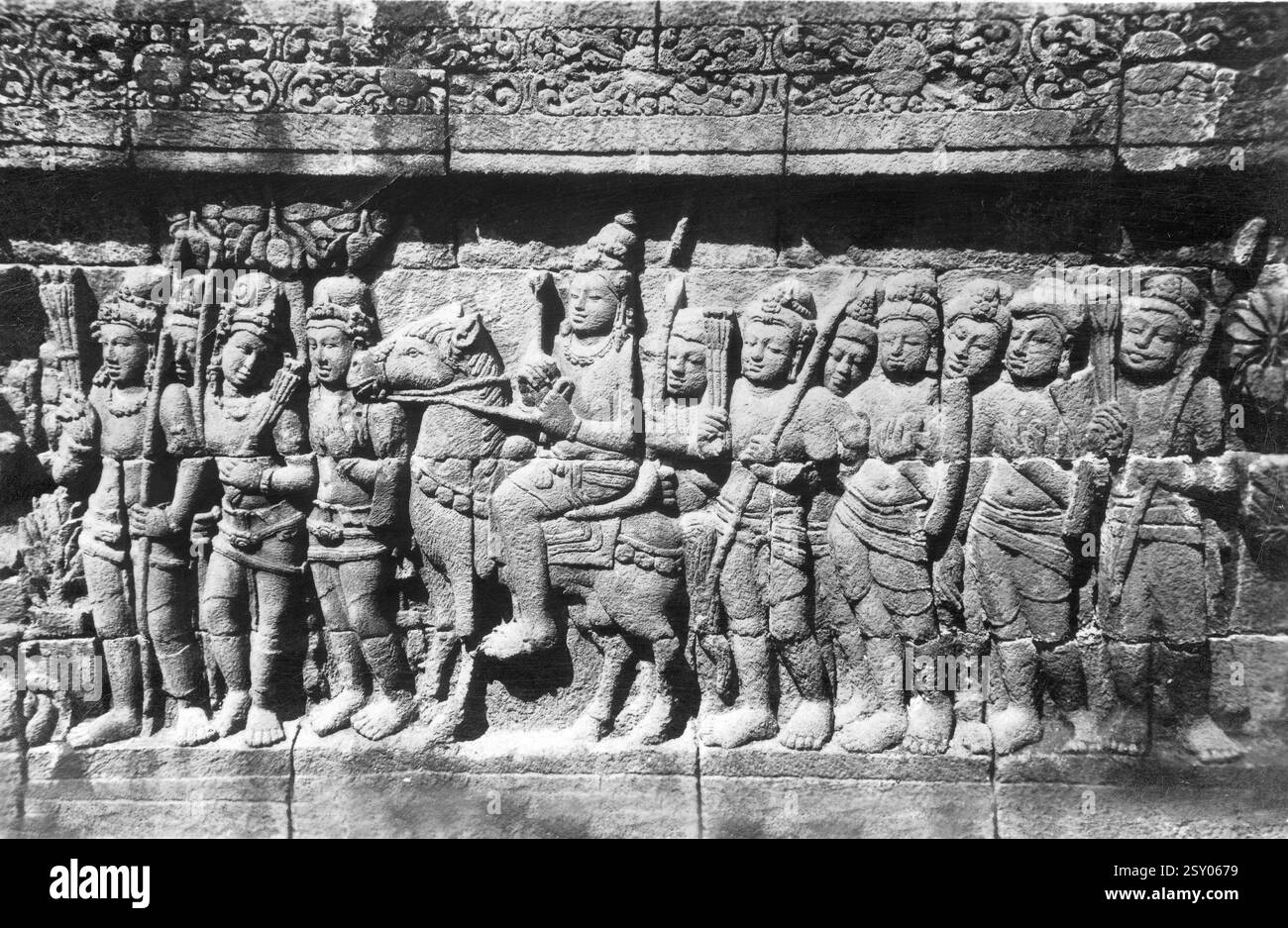 Vintage tempio Buddhista di Borobudur e java, INDONESIA Foto Stock