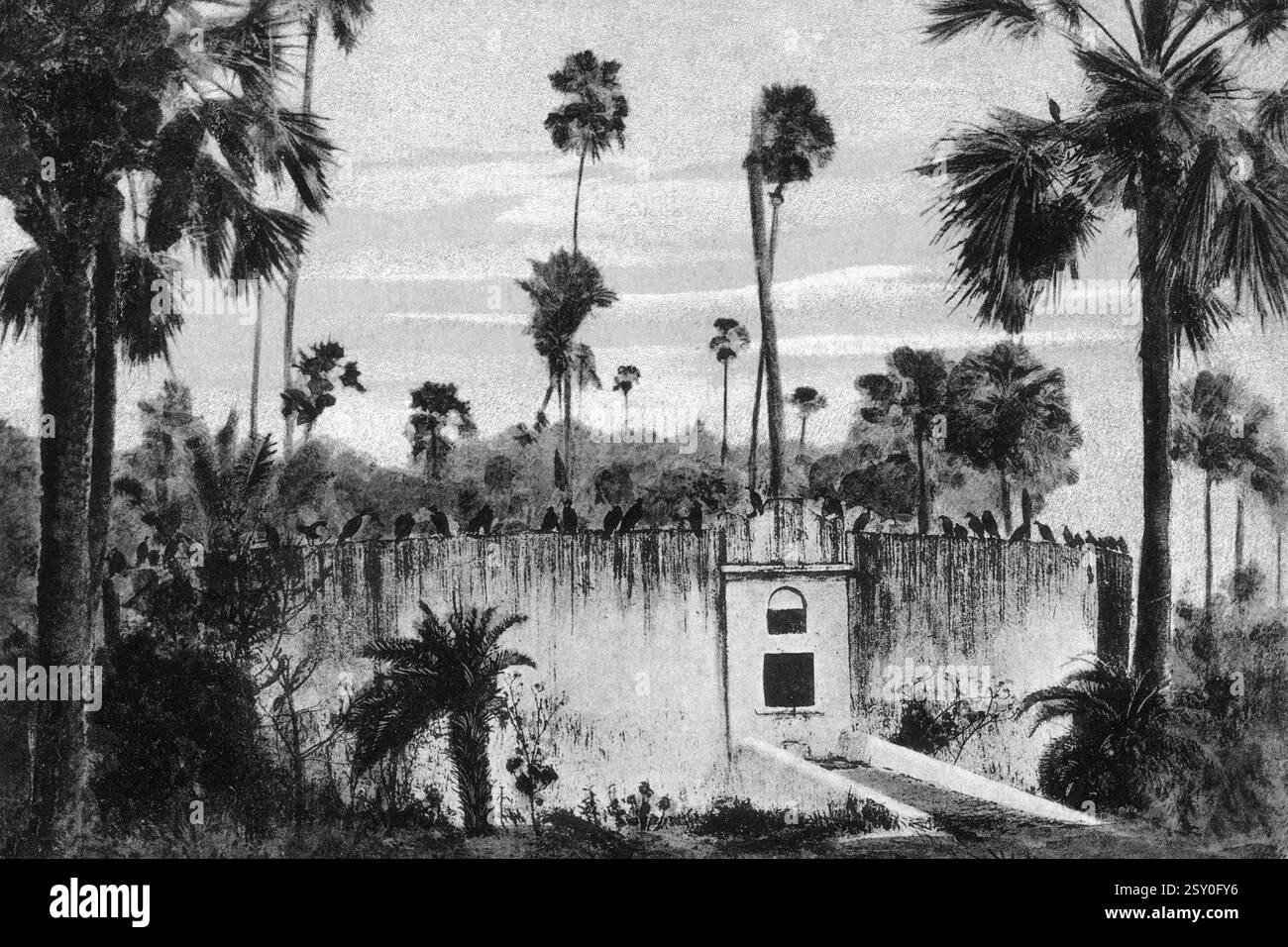 Vecchia foto d'epoca della torre del silenzio parsi a mumbai, maharashtra, India Foto Stock