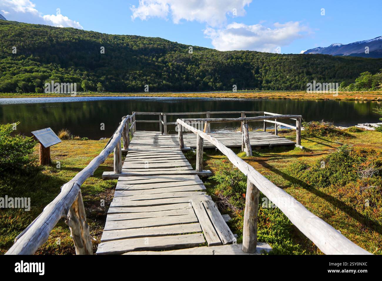 Sentiero della passerella che conduce alla Laguna Nera nel Parco Nazionale della Terra del fuoco vicino a Ushuaia, nel punto più meridionale dell'Argentina, Sud America Foto Stock