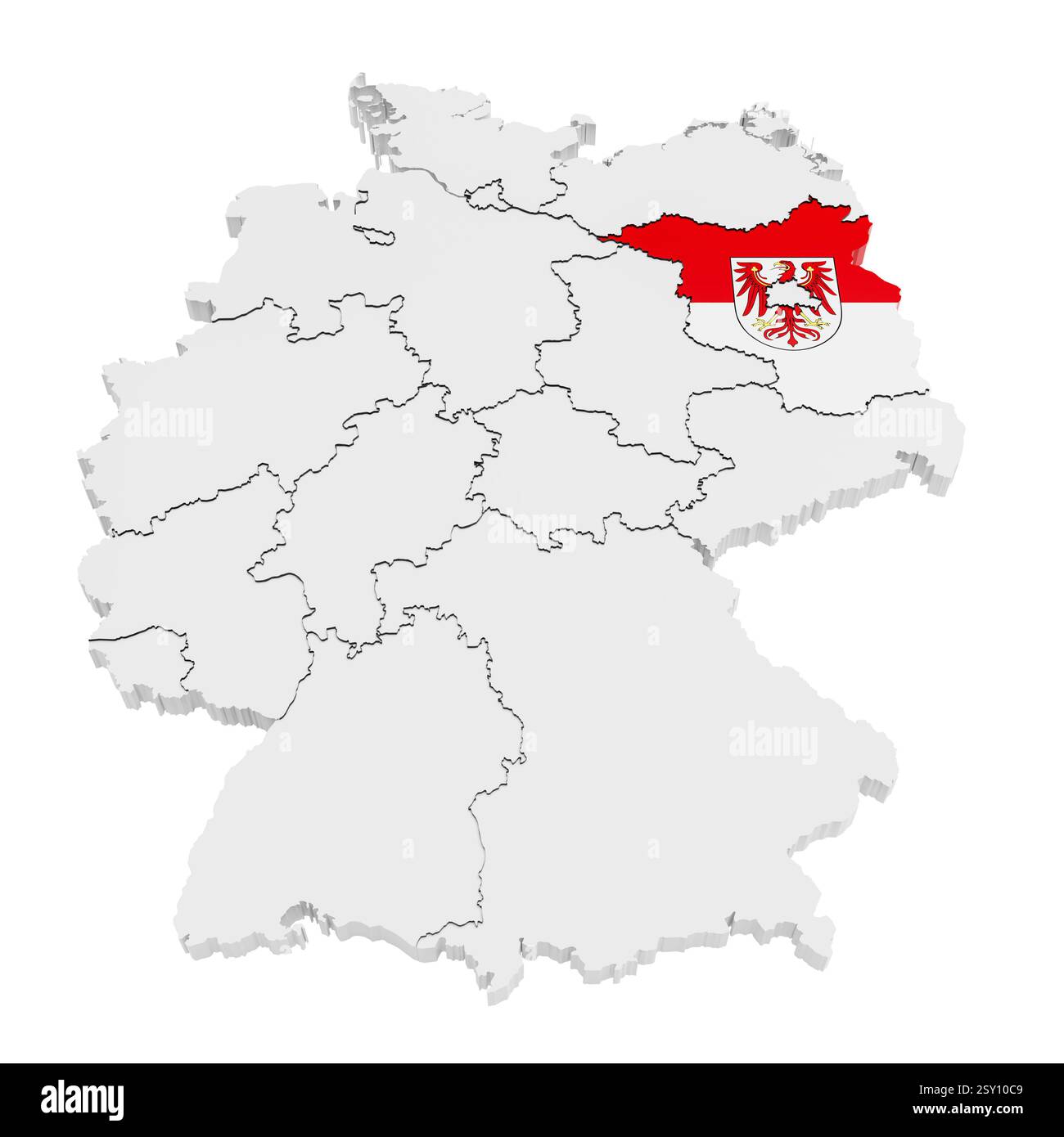 La Germania e tutti i suoi stati. Lo Stato Brandeburgo ha evidenziato e coperto secondo la bandiera ufficiale. Foto Stock